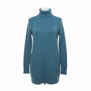 Lands End XS Teal Cable Knit Turtleneck Sweater Cotton Preppy Coastal Grandma